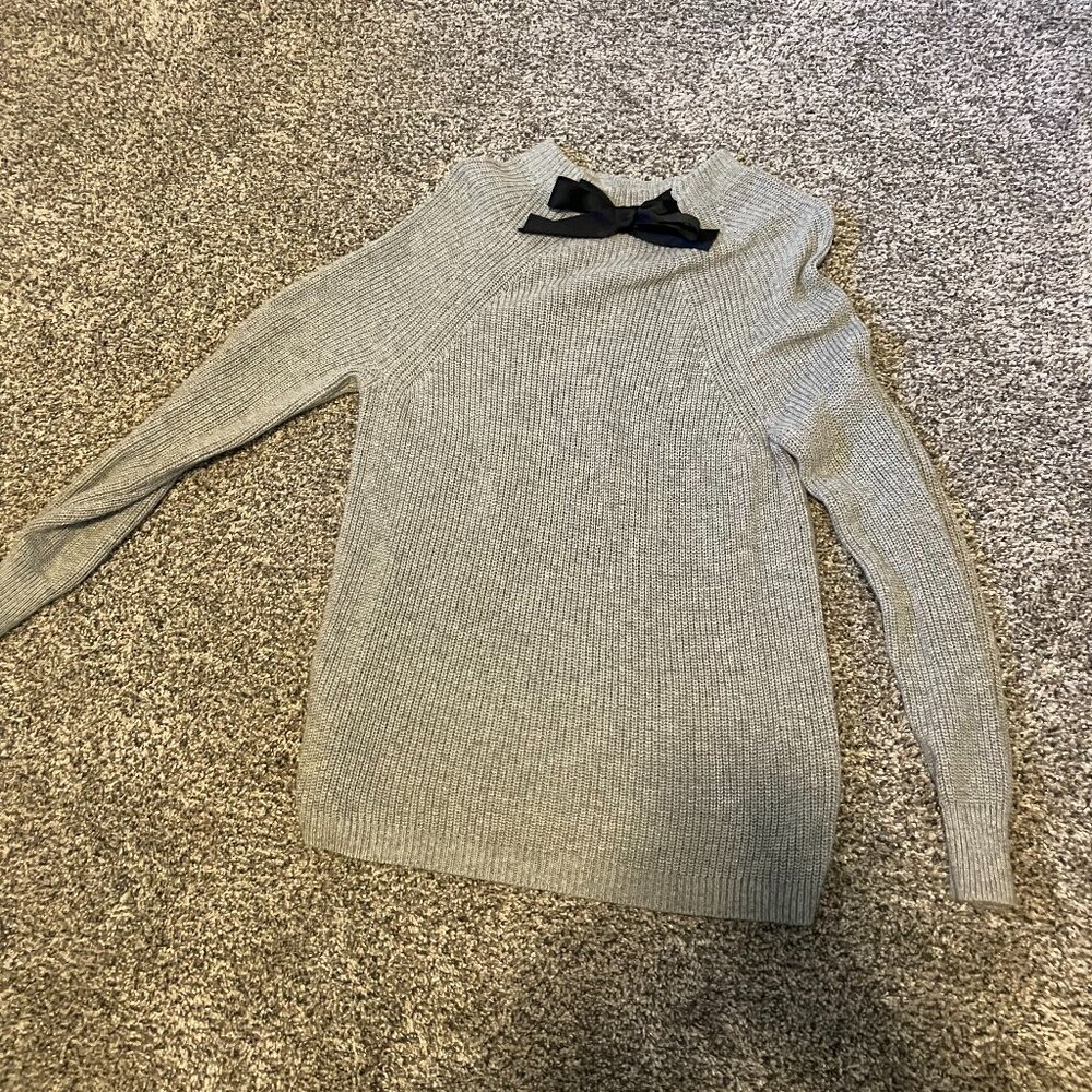 Grey with Black Bow Mock Turtleneck JCrew Sweater
